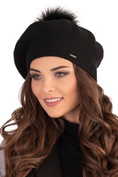 Elegancki Beret damski z pomponem VIVISENCE 7035