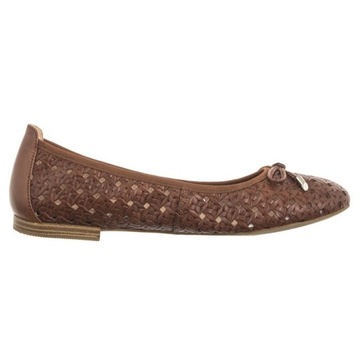 Buty Baleriny Skórzane Damskie Caprice Brązowe 9-22109 Cognac Nappa