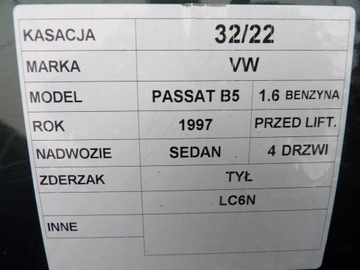 NÁRAZNÍK ZADNÍ VW PASSAT B5 1,6B LC6N