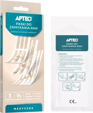 Paski do zamykania ran APTEO 14 sztuk 6 x 75 mm, 3 x 75 mm, 6 x 38 mm