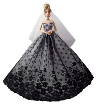 ZJAWISKOWA SUKNIA BALOWA BIAŁO CZARNA DLA LALKI 28-30 cm + BUTY