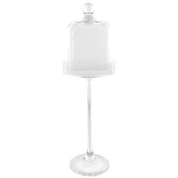 SZKLANY ŚWIECZNIK NA NÓŻCE z KLOSZEM - 38 cm