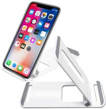 Metalowa PODSTAWKA STOJAK UCHWYT telefon biurkowy stabilny składany biały