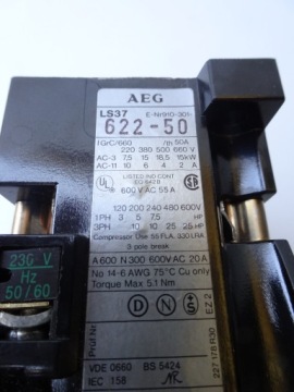 КОНТАКТОР AEG LS37 22E LS 37 22 50A ДВИГАТЕЛЬ 15 КВТ