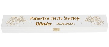 BIAŁE drewniane pudełko na świecę CHRZEST KOMUNIA