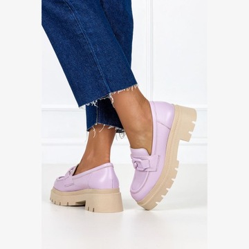 MOKASYNY DAMSKIE SKÓRZANE Z ŁAŃCUCHEM PLATFORMA 41