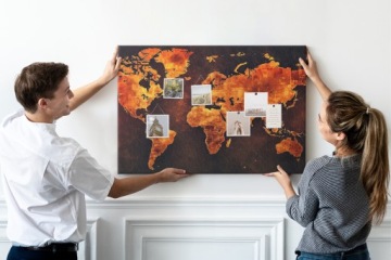 Tablica do Notatek Płótno + Korek Mapa świata