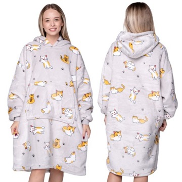 KOC BLUZA Oversize Gruba KOCOBLUZA 2w1 XXL Wzór KOTY Futrzak Bluzo Koc