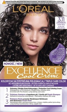 Loreal Excellence Farba do włosów 3.11 Ultra-popielaty ciemny brąz