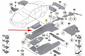 Правая защита днища BMW 5 F10 F11 2010-17 табличка