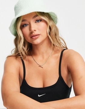 Nike Essential Czarna prążkowana sukienka z małym logo Swoosh S