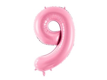 RÓŻOWY Balon foliowy - CYFRA 9 - PartyDeco - 1szt.