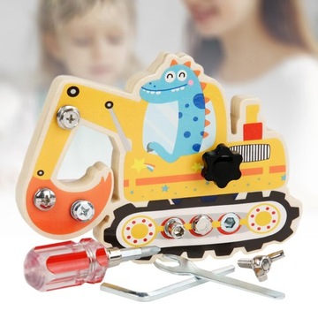 Доска для привинчивания Деревянная игрушка для привинчивания Сенсорная доска для экскаватора на день рождения