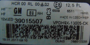 OPEL ADAM LED SVĚTLO PŘEDNÍ PRAVÁ 39015507