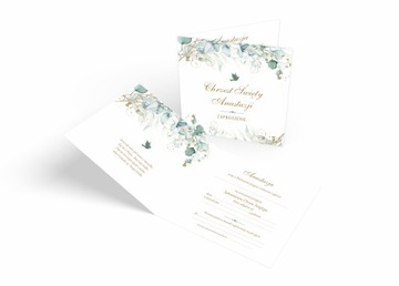 ПРИГЛАШЕНИЯ НА КРЕЩЕНИЕ + ИМЯ + КОНВЕРТ эвкалипт