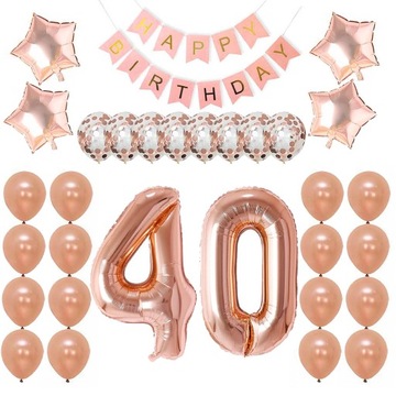 Zestaw balonów na 40 urodziny ROSE GOLD - 31szt.