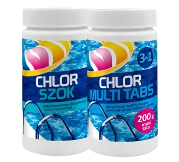 CHLOR MULTI TABLETKI + SZOK CHEMIA DO BASENU ZESTAW 2x 1kg DUŻE 200g GAMIX