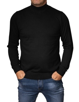 Sweter męski czarny golf klasyczny gładki bawełniany cienki L