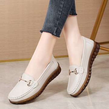 БЕЖЕВЫЕ КОЖАНЫЕ МОКАСИНЫ, ЖЕНСКИЕ ТУФЛИ НА ПЛОСКОЙ ПЛОСКОСТИ