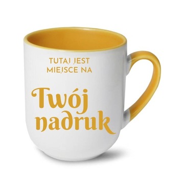 Kubek coffee 290 ml uchwyt i środek żółty z dowolną grafiką logo tekst