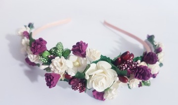 OPASKA KWIATY ECRU+BORDO RÓŻYCZKI