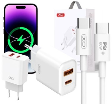 НАБОР | БЫСТРОЕ СЕТЕВОЕ ЗАРЯДНОЕ УСТРОЙСТВО PD TYPE-C | QC3.0 USB + КАБЕЛЬ ТИПА C 60 Вт