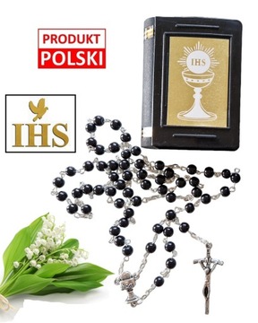 RÓŻANIEC KOMUNIJNY Czarny kulka pudełko do komunii