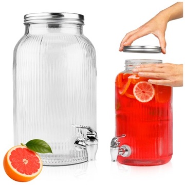 RYFLOWANY SŁÓJ Z KRANIKIEM 6L NA WODĘ SOK LEMONIADĘ NAPOJE DYSTRYBUTOR WODY