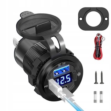 Автомобильный вольтметр USB зарядное устройство QC3.0 2PD 20W