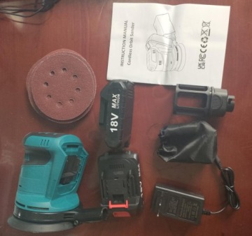 АККУМУЛЯТОРНАЯ ЭКСЦЕНТРИЧЕСКАЯ ШЛИФОВАЛЬНАЯ МАШИНА 125 мм 12 БУМАГ 2 АККУМУЛЯТОРА