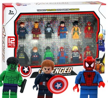 KLOCKI miniFIGURKI AVENGERS Hulk, Spider, Wolverine 12 figurek