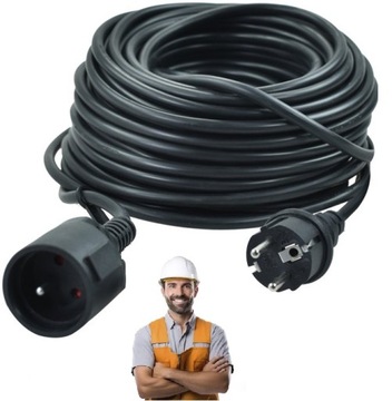 PRZEDŁUŻACZ BUDOWLANY OGRODOWY 45M / 50M 3X2,5MM CZARNY WZMACNIANY KOSIARKI