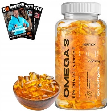 nowmax OMEGA 3 1000mg + VITAMIN E 90caps PAMIĘĆ ODPORNOŚĆ KWASY TŁUSZCZOWE