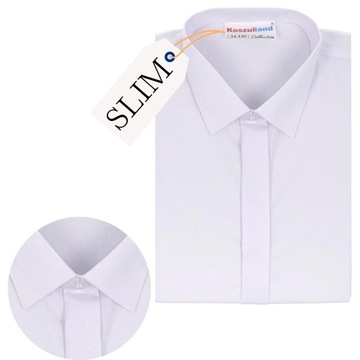 KOSZULA BIAŁA SLIM 134 ELEGANCKA WIZYTOWA CHŁOPIĘCA NA KOMUNIĘ POD ALBĘ