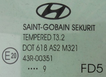 HYUNDAI I30 I FACELIFT 09 SKLO (OKNO) BOČNÍ DVEŘE PRAVÁ ZADNÍ HB 5D