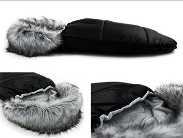 FLOO Mufka do wózka rękawice futerko BLACK/GREY
