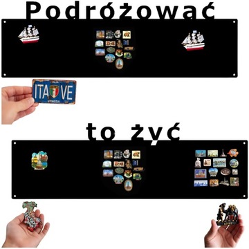 Tablice Metalowe na MAGNESY z Podróży Turystyczne Czarne Loft OZDOBNE x2