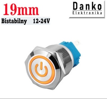 Przycisk przełącznik metalowy 19mm LED 12V 24V bi