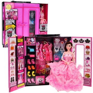DOMEK SZAFA Z UBRANKAMI dla lalek barbie lalka SZAFA + ZESTAW AKCESORIÓW