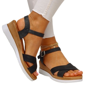 SANDAŁY DAMSKIE CZARNE ELEGANCKIE MODNE WYGODNE