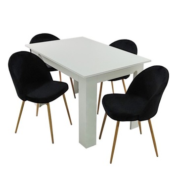 Stół Modern 120x80 biały 4 krzesła Denwer Velvet czarne