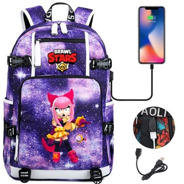 Plecak szkolny Brawl Stars Melodie z ładowaniem USB. Duża pojemność