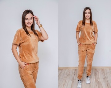 KOMPLET DRESOWY DAMSKI WELUR SPODNIE BLUZA 5 XXL