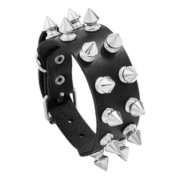 Pu Leather Studded Bracelet Choker Punk Spike Rivets Cuff Metal Black