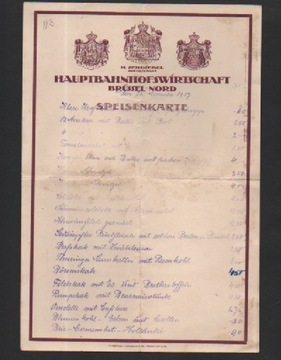 14010.Speisekarte Hauptbahnhofwirtechaft 1917