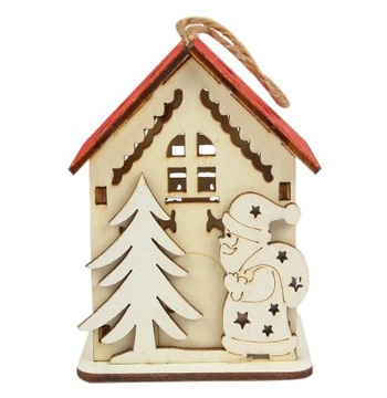 ZAWIESZKA NA CHOINKĘ Drewniany lampion domek ze świeczką LED św. Mikołaj