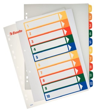 Przekładki plastikowe do segregatora 1-10 A4+ do zadruku ESSELTE