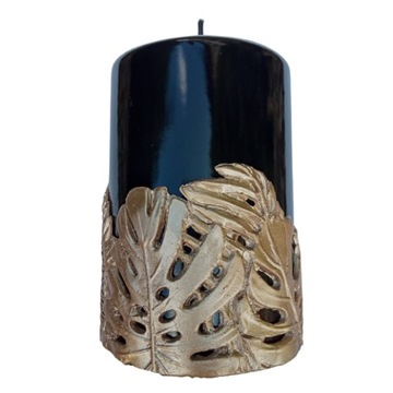 ŚWIECA MONSTERA WALEC 8X13 CM CZARNO-ZŁOTA