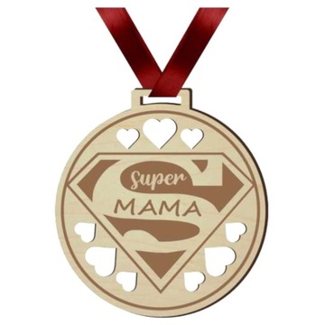 MEDAL drewno SUPER mama TASIEMKA dzień MATKI mama