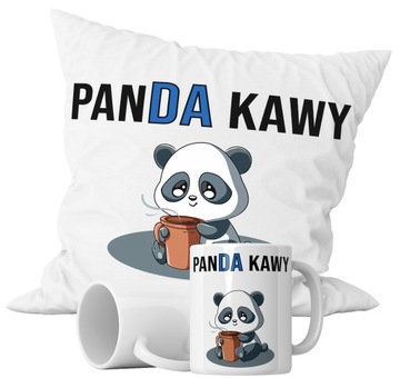 ZESTAW KUBEK + PODUSZKA KAWA ŻART PARODIA PANDA